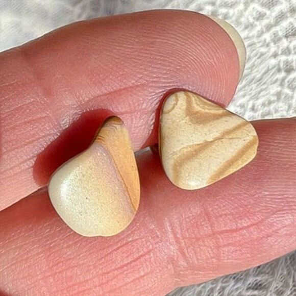 Vintage Natural Picture Jasper Gemstone Post Earrings - Picture 6 of 8